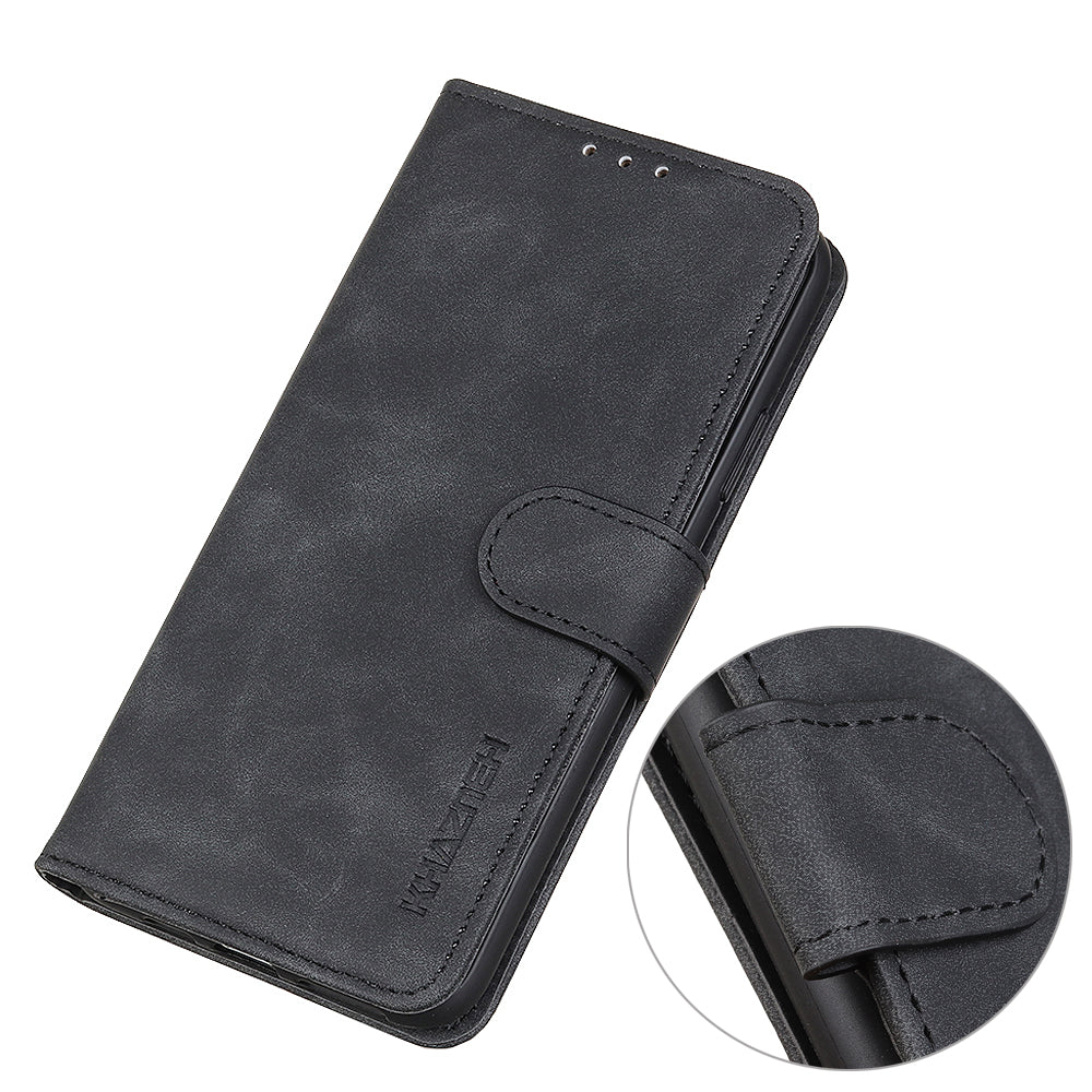 KHAZNEH For Xiaomi Redmi Note 13R Pro 5G Cell Phone Case Leather Retro Style Stand Cover - Black
