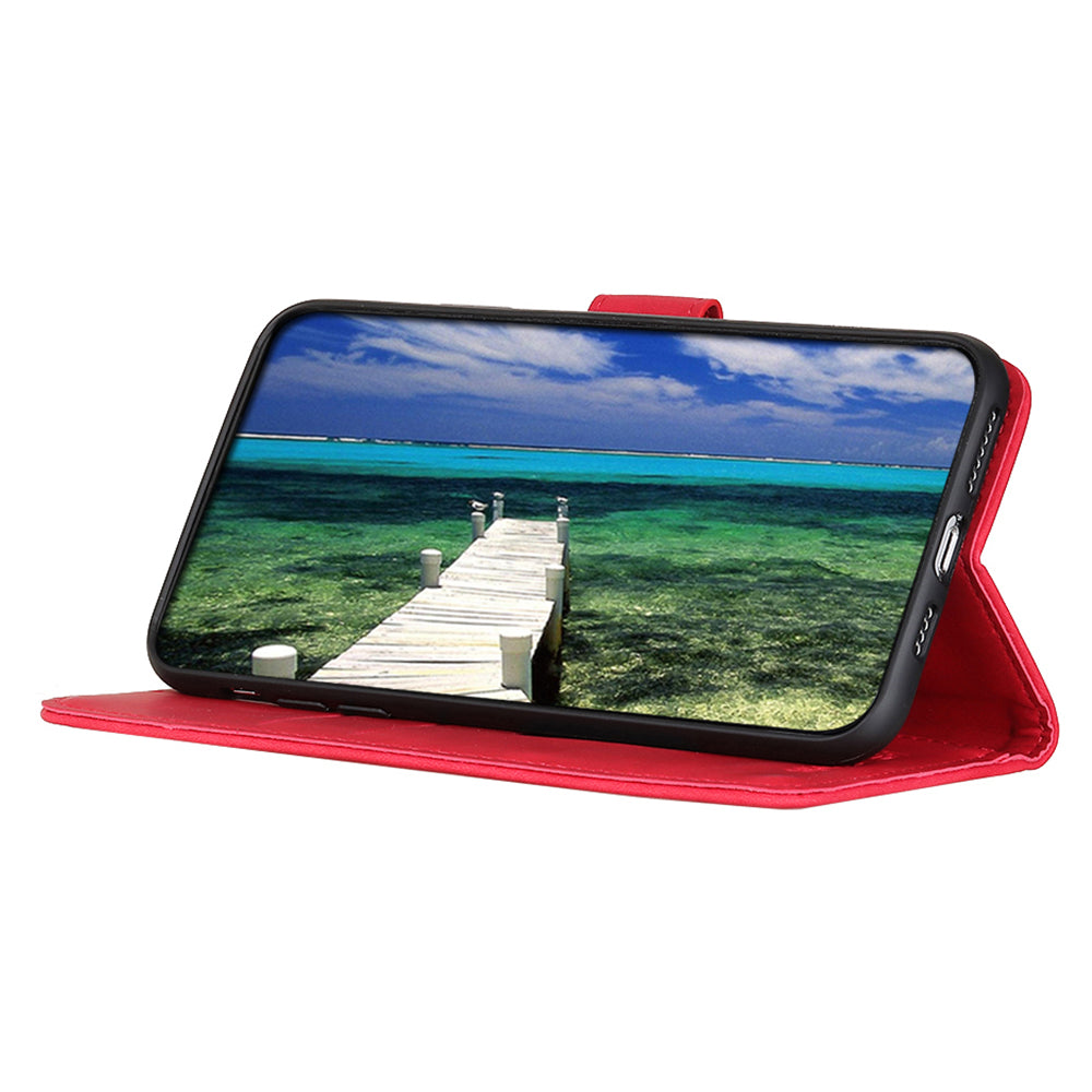 KHAZNEH For Xiaomi Redmi Note 13R Pro 5G Cell Phone Case Leather Retro Style Stand Cover - Red
