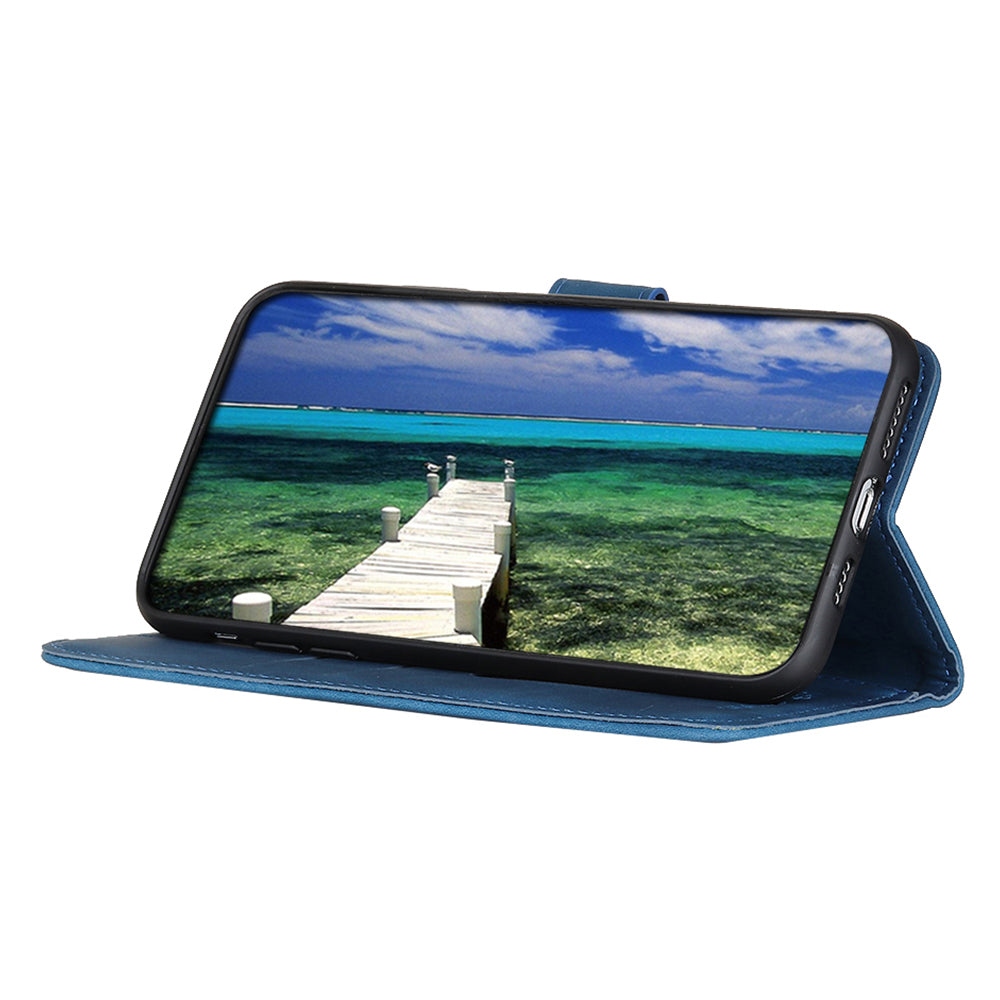 KHAZNEH For Xiaomi Redmi Note 13R Pro 5G Cell Phone Case Leather Retro Style Stand Cover - Blue