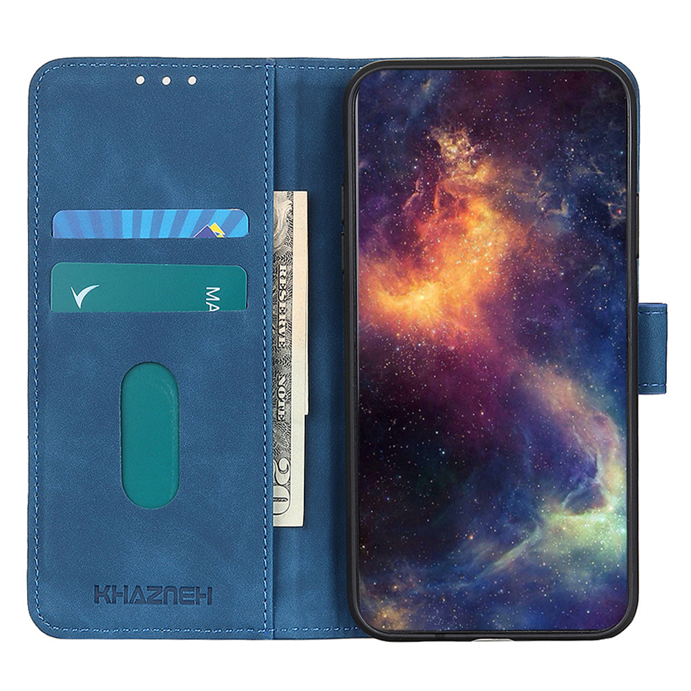 KHAZNEH For Xiaomi Redmi Note 13R Pro 5G Cell Phone Case Leather Retro Style Stand Cover - Blue