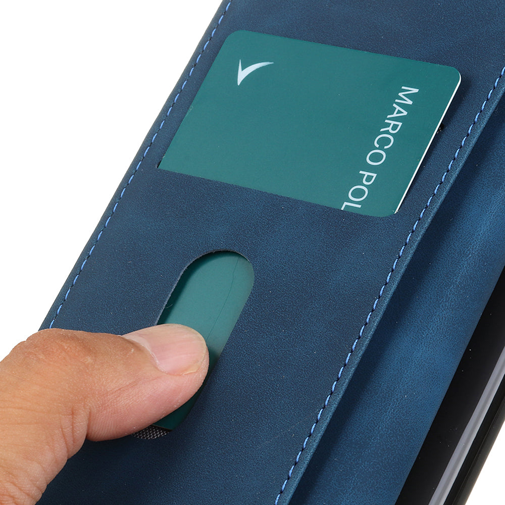 KHAZNEH For Xiaomi Redmi Note 13R Pro 5G Cell Phone Case Leather Retro Style Stand Cover - Blue