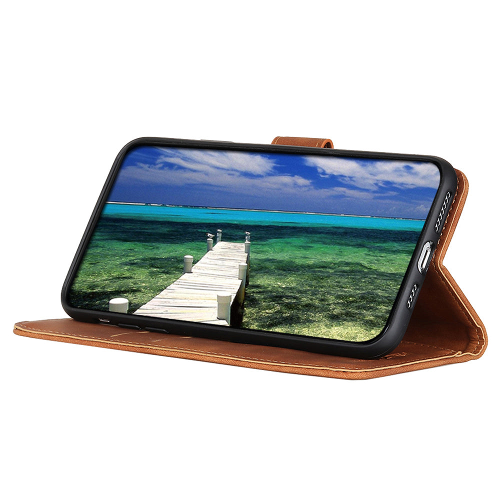 KHAZNEH For Xiaomi Redmi Note 13R Pro 5G Cell Phone Case Leather Retro Style Stand Cover - Brown