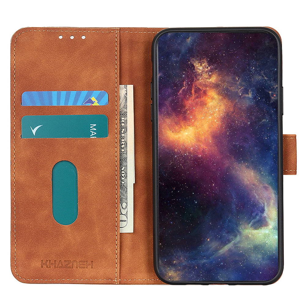 KHAZNEH For Xiaomi Redmi Note 13R Pro 5G Cell Phone Case Leather Retro Style Stand Cover - Brown