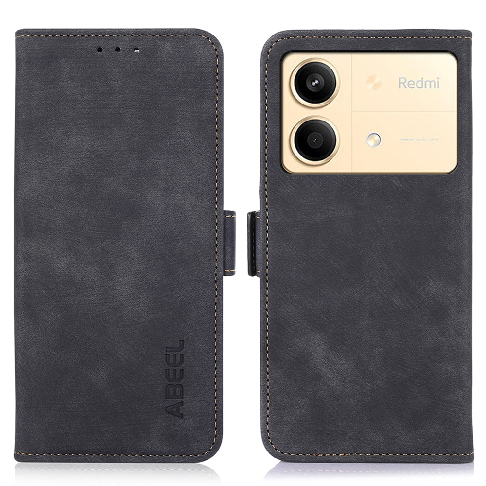 ABEEL For Xiaomi Redmi Note 13R Pro 5G Cell Phone Case Side Magnetic Clasp PU Leather Cover - Black