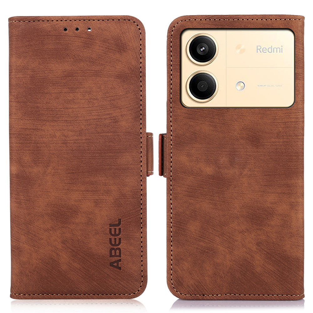 ABEEL For Xiaomi Redmi Note 13R Pro 5G Cell Phone Case Side Magnetic Clasp PU Leather Cover - Brown