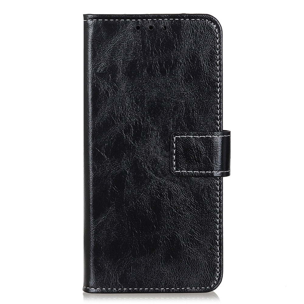 For Xiaomi Redmi Note 13R Pro 5G Magnetic Case Crazy Horse Texture Vintage Stand Cover - Black