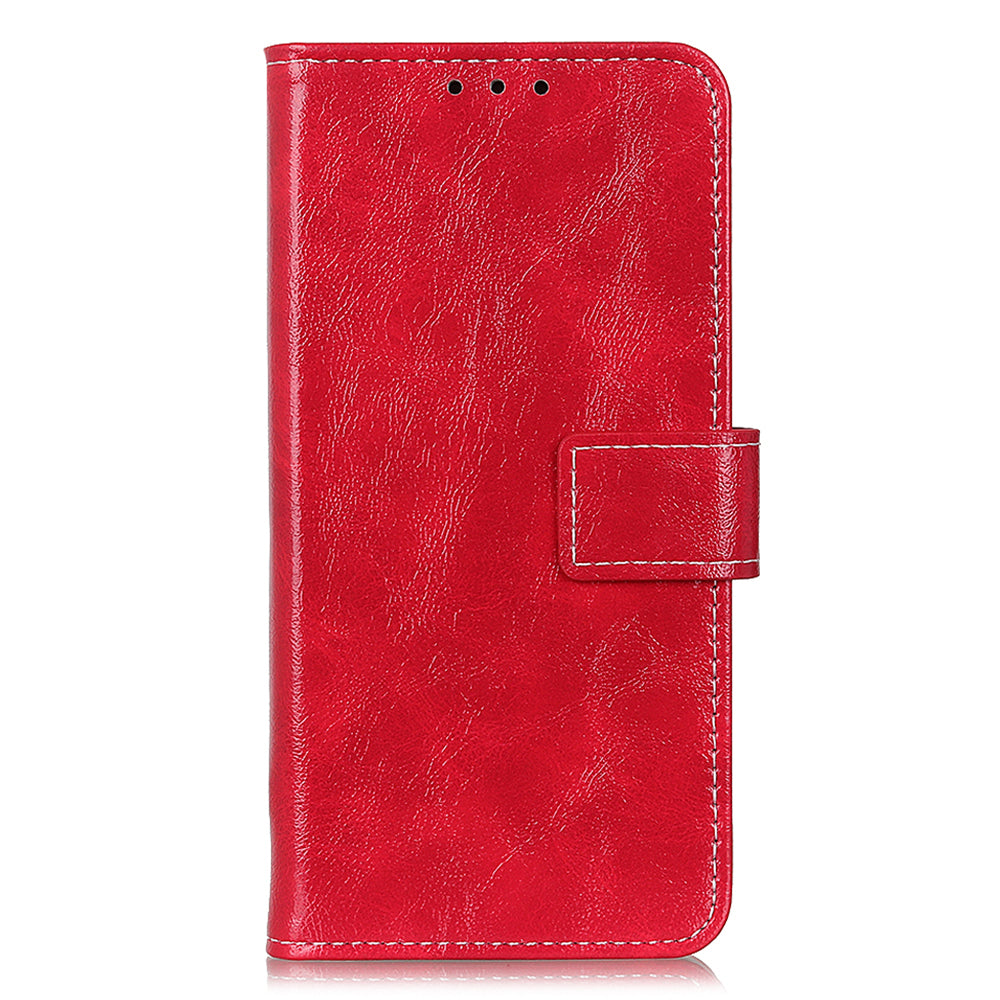 For Xiaomi Redmi Note 13R Pro 5G Magnetic Case Crazy Horse Texture Vintage Stand Cover - Red