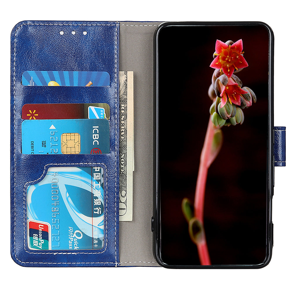 For Xiaomi Redmi Note 13R Pro 5G Magnetic Case Crazy Horse Texture Vintage Stand Cover - Blue