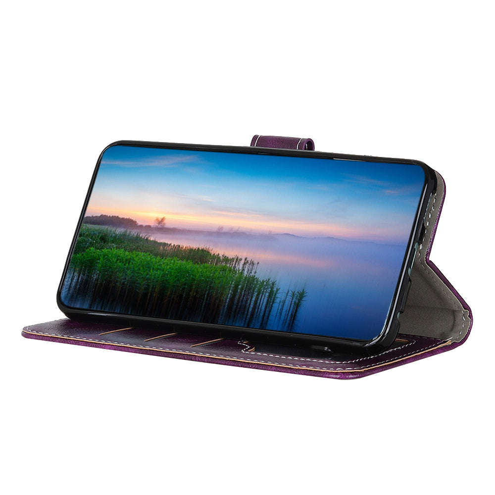 For Xiaomi Redmi Note 13R Pro 5G Magnetic Case Crazy Horse Texture Vintage Stand Cover - Purple