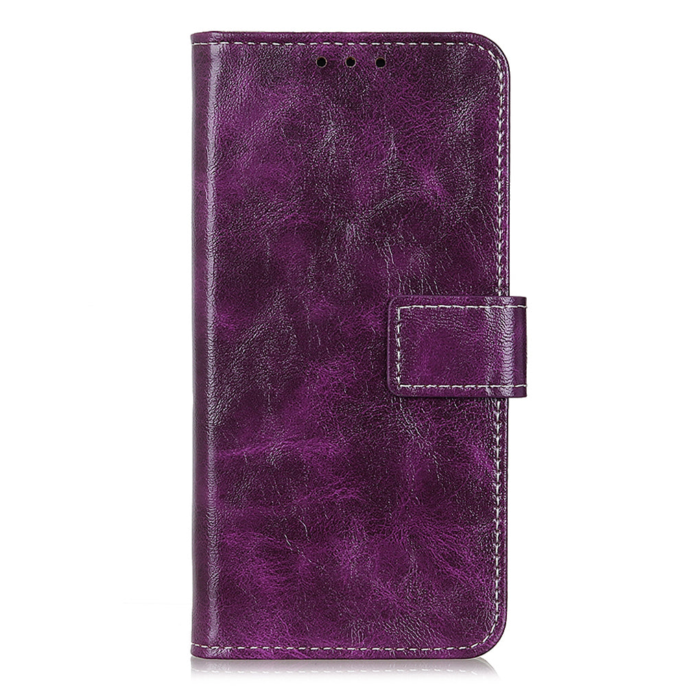 For Xiaomi Redmi Note 13R Pro 5G Magnetic Case Crazy Horse Texture Vintage Stand Cover - Purple