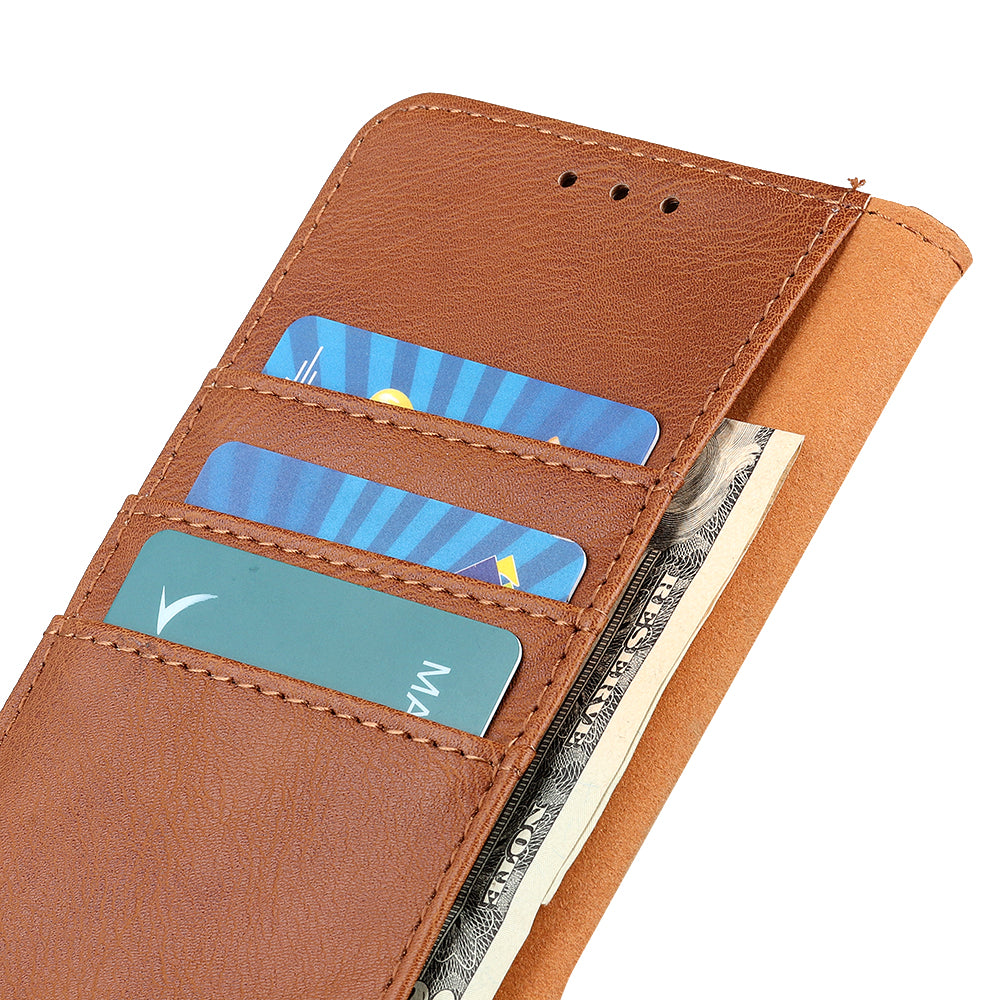 KHAZNEH For Xiaomi Redmi Note 13R Pro 5G Phone Case Cowhide Texture PU Leather Cover - Brown