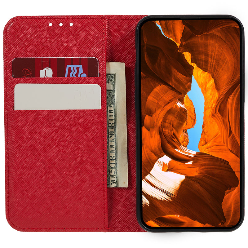 For Xiaomi Redmi Note 13 5G Case Cross Texture PU Leather Stand Magnetic Closing Phone Cover - Red