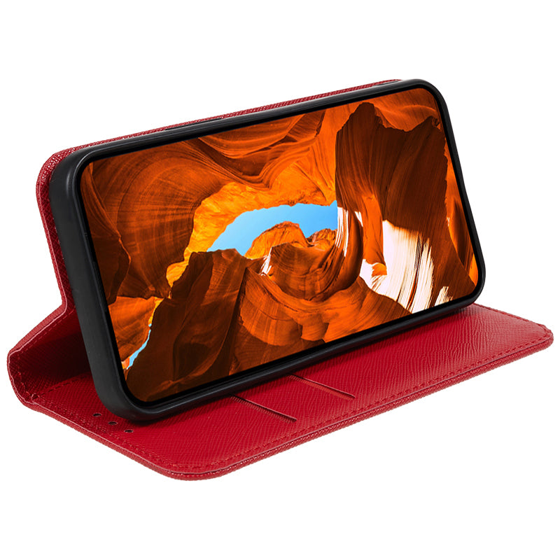 For Xiaomi Redmi Note 13 5G Case Cross Texture PU Leather Stand Magnetic Closing Phone Cover - Red