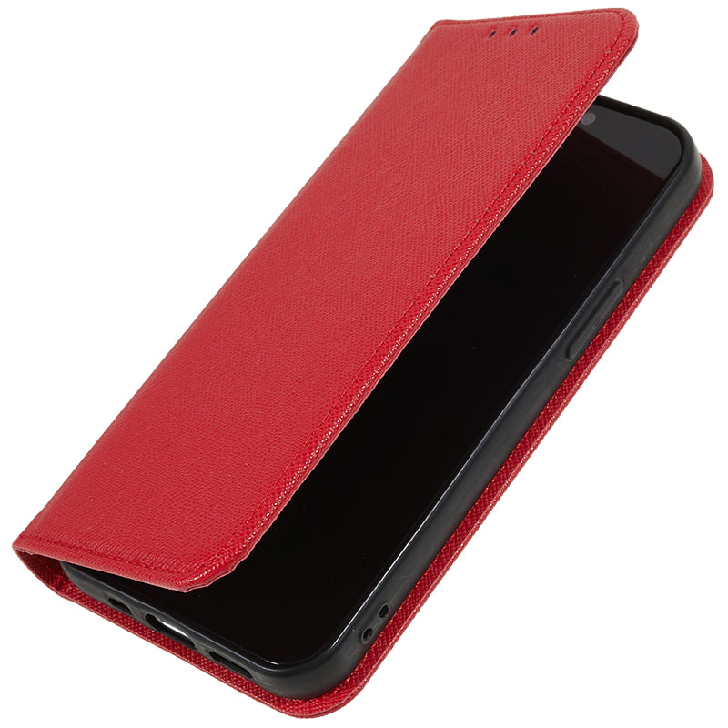 For Xiaomi Redmi Note 13 5G Case Cross Texture PU Leather Stand Magnetic Closing Phone Cover - Red