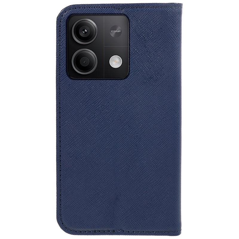 For Xiaomi Redmi Note 13 5G Case Cross Texture PU Leather Stand Magnetic Closing Phone Cover - Dark Blue