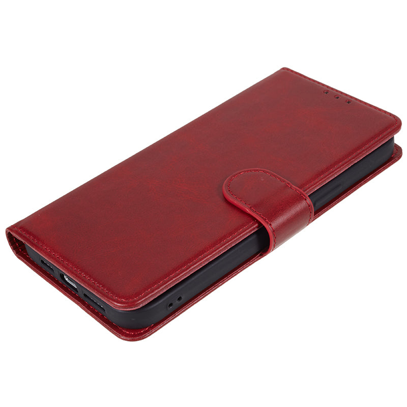 For Xiaomi Redmi Note 13 5G Shockproof Phone Case Magnetic PU Leather Wallet Stand Phone Shell - Red