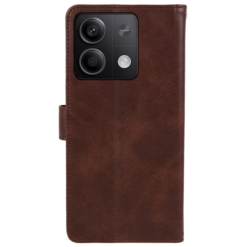 For Xiaomi Redmi Note 13 5G Shockproof Phone Case Magnetic PU Leather Wallet Stand Phone Shell - Brown