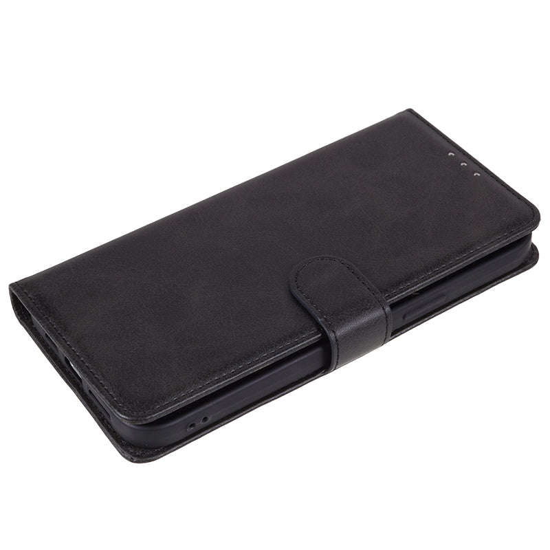 For Xiaomi Redmi Note 13 Pro 5G / Poco X6 5G Case PU Leather Wallet Stand Magnetic Clasp Phone Cover - Black