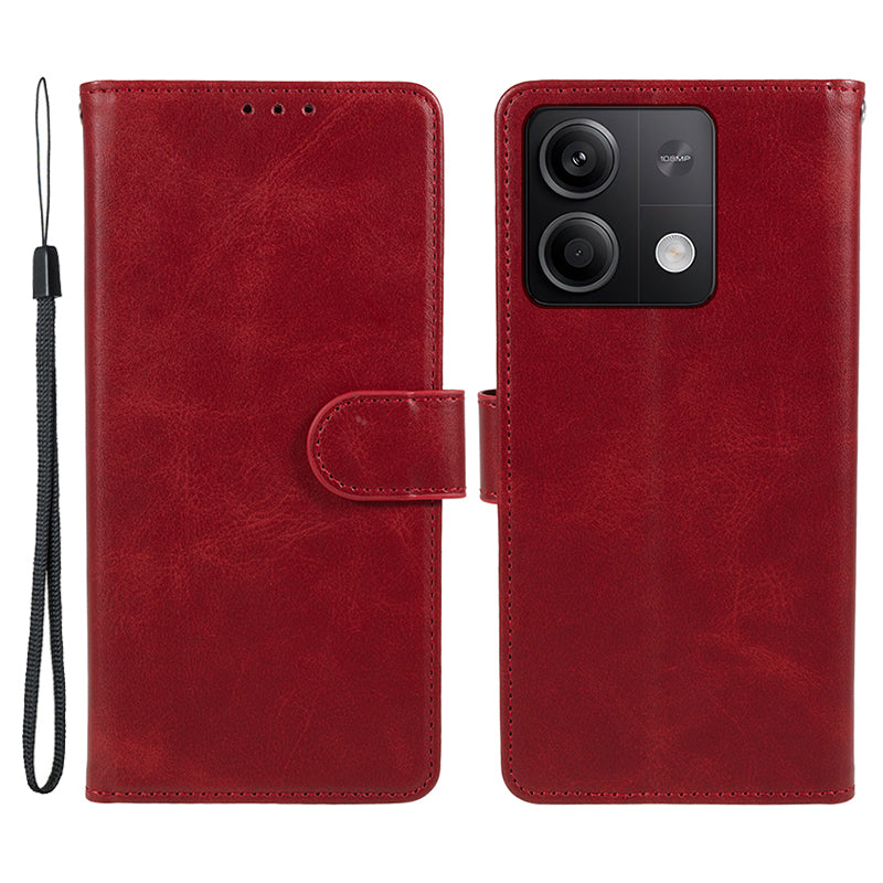 For Xiaomi Redmi Note 13 Pro 5G / Poco X6 5G Case PU Leather Wallet Stand Magnetic Clasp Phone Cover - Red
