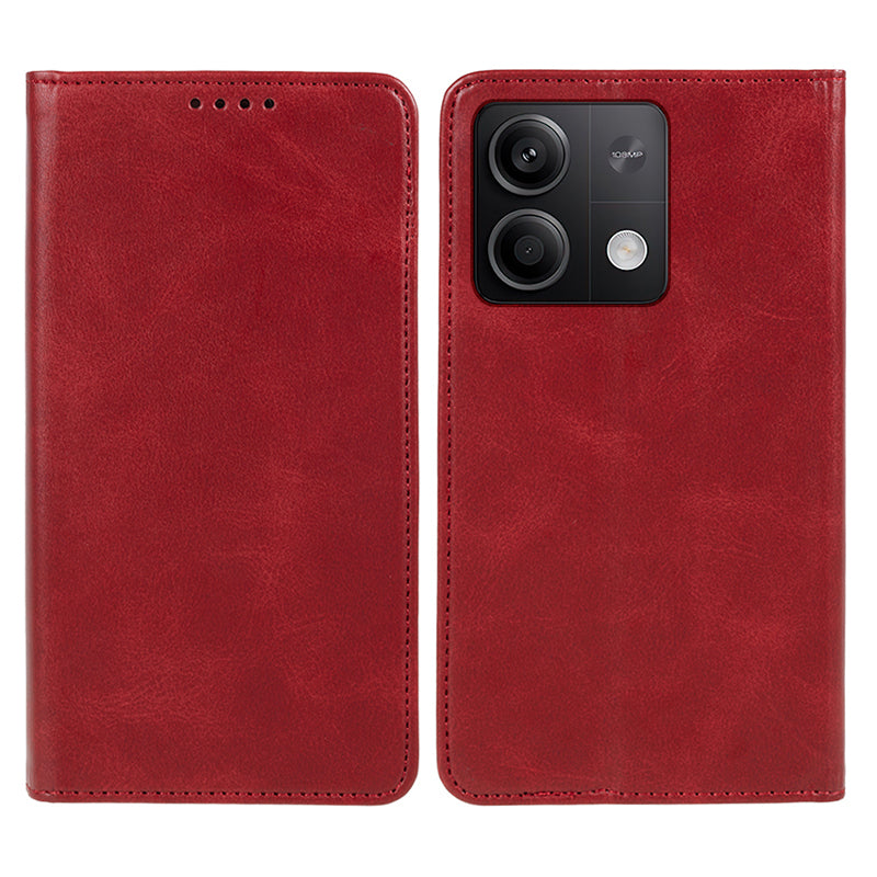 Phone Case for Xiaomi Redmi Note 13 5G Shockproof PU Leather Wallet Phone Stand Cover - Red