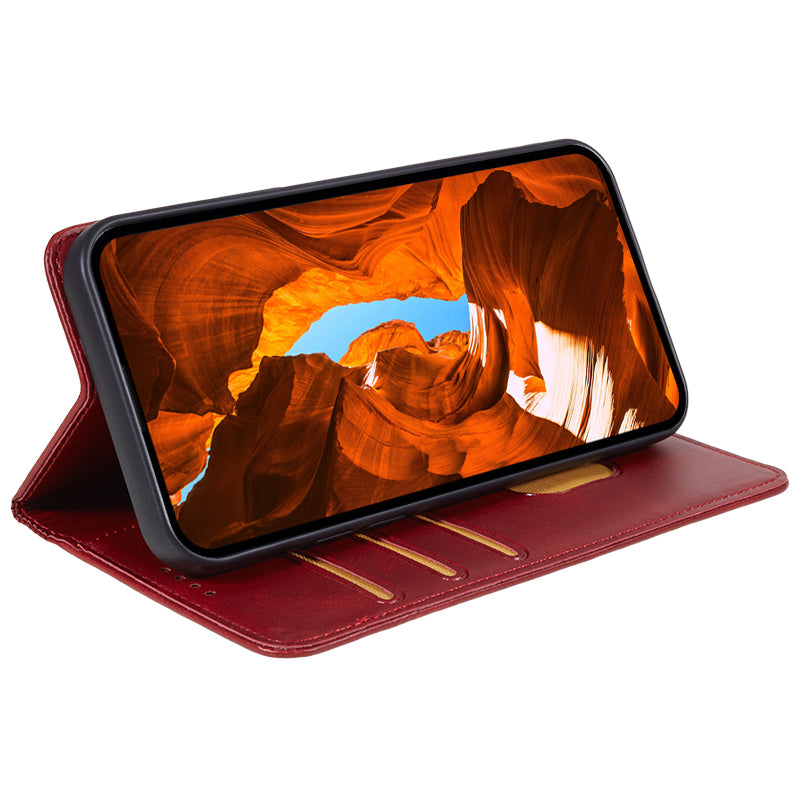 Phone Case for Xiaomi Redmi Note 13 5G Shockproof PU Leather Wallet Phone Stand Cover - Red