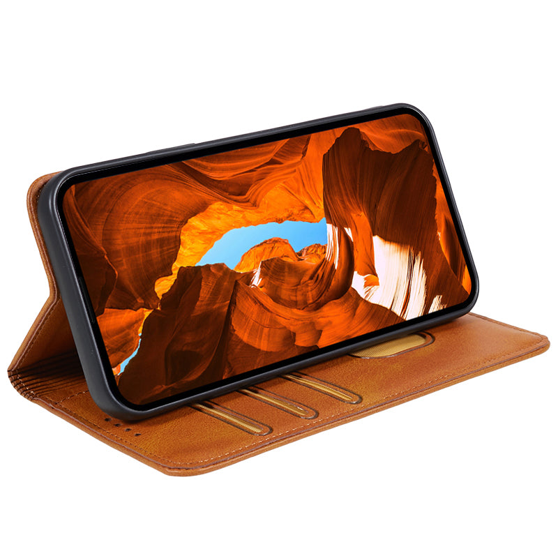 Phone Case for Xiaomi Redmi Note 13 5G Shockproof PU Leather Wallet Phone Stand Cover - Khaki