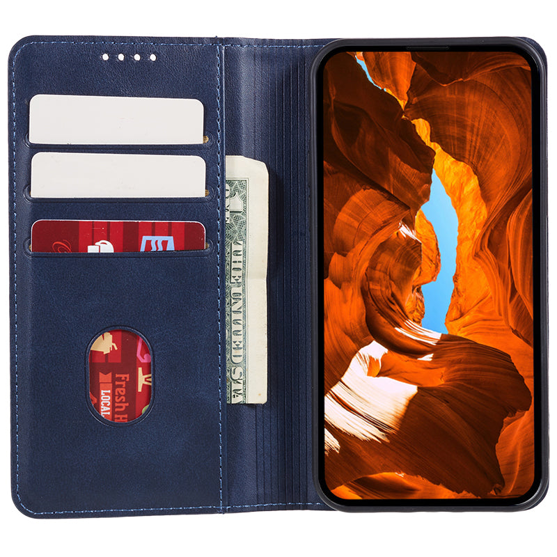 Phone Case for Xiaomi Redmi Note 13 5G Shockproof PU Leather Wallet Phone Stand Cover - Blue