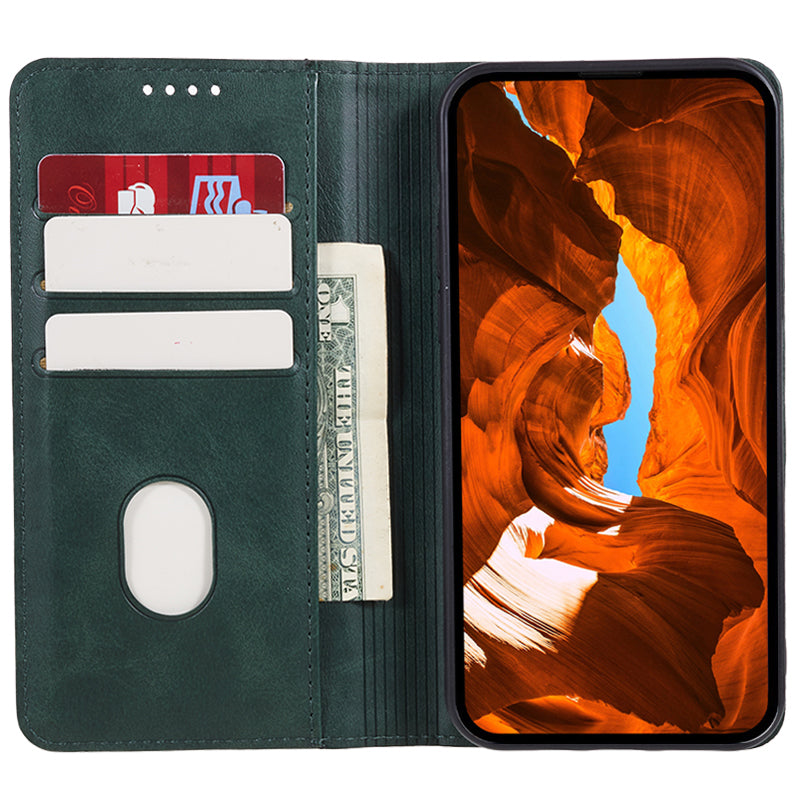 Phone Case for Xiaomi Redmi Note 13 5G Shockproof PU Leather Wallet Phone Stand Cover - Green