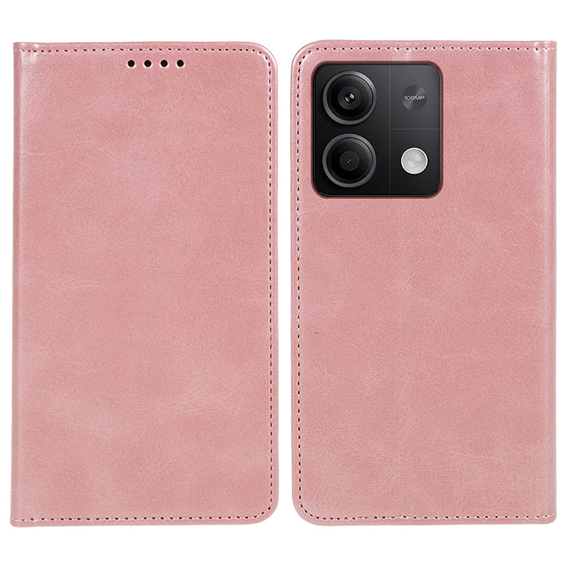 Phone Case for Xiaomi Redmi Note 13 5G Shockproof PU Leather Wallet Phone Stand Cover - Rose Gold