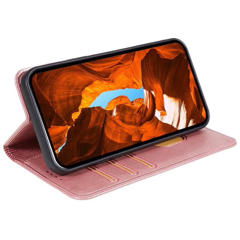Phone Case for Xiaomi Redmi Note 13 5G Shockproof PU Leather Wallet Phone Stand Cover - Rose Gold