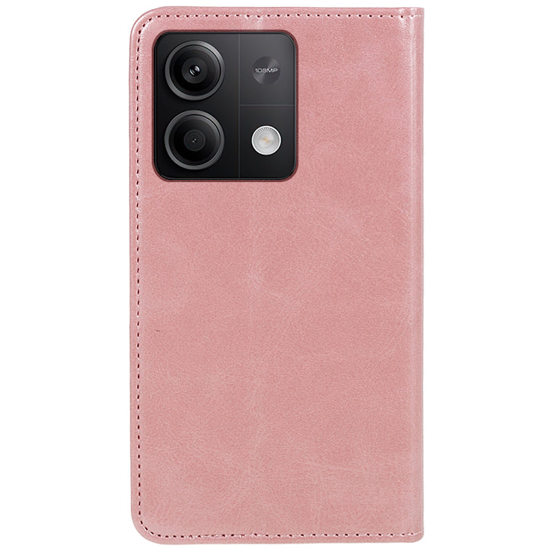 Phone Case for Xiaomi Redmi Note 13 5G Shockproof PU Leather Wallet Phone Stand Cover - Rose Gold