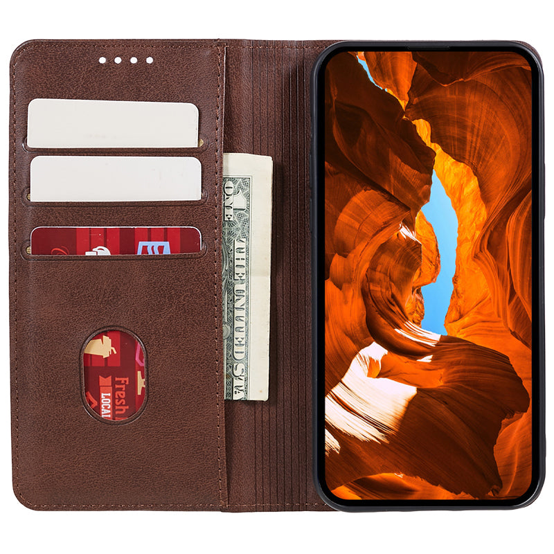 Phone Case for Xiaomi Redmi Note 13 5G Shockproof PU Leather Wallet Phone Stand Cover - Brown