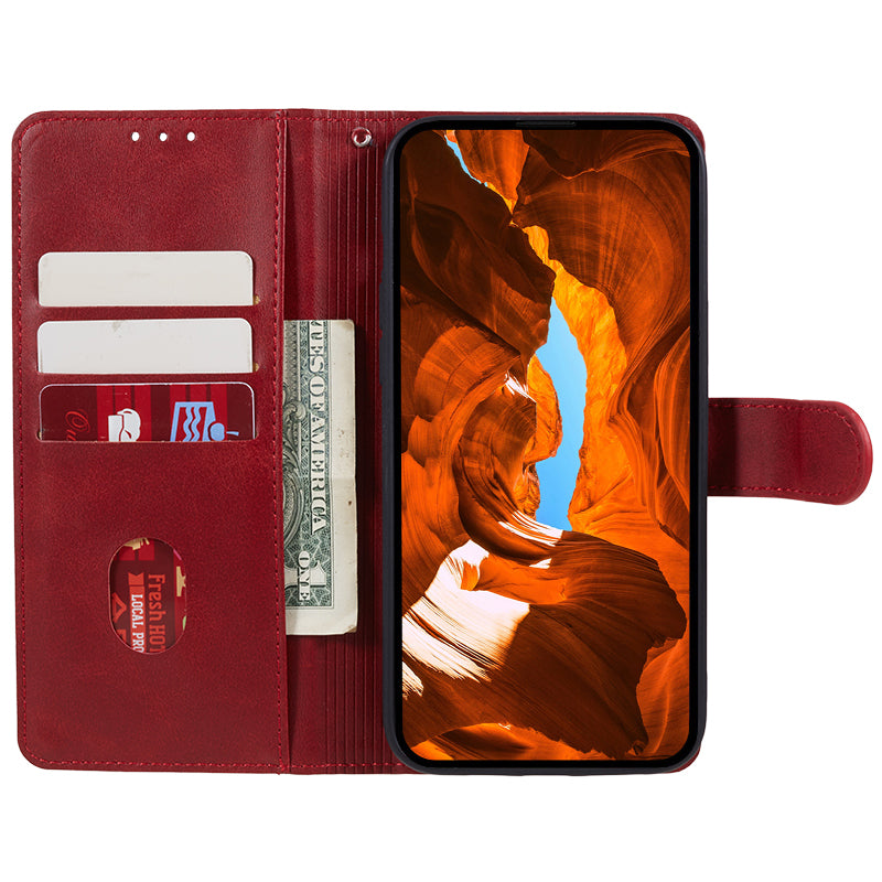 For Xiaomi Redmi Note 13 Pro+ 5G Mobile Phone Case PU Leather Wallet Stand Slim-Fit Phone Cover - Red