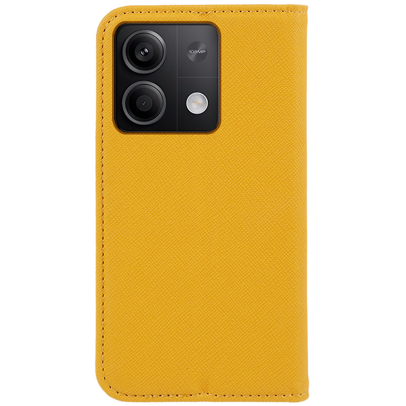 For Xiaomi Redmi Note 13 Pro 5G / Poco X6 5G Case Stand Dustproof Phone Cover Cross Texture PU Leather Shell - Yellow