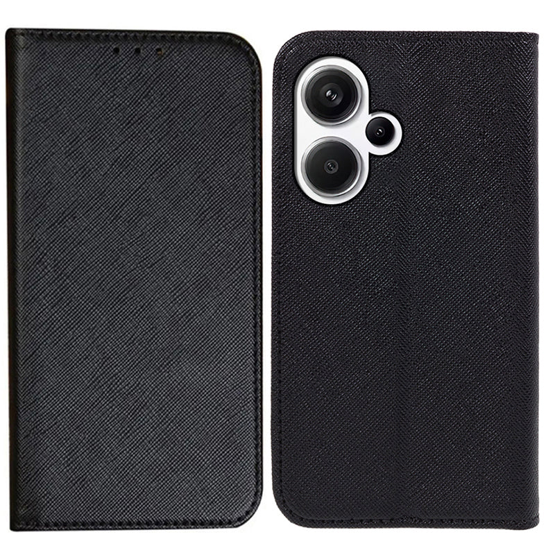 For Xiaomi Redmi Note 13 Pro+ 5G Cell Phone Case Magnetic Closing Leather Wallet Cover - Black