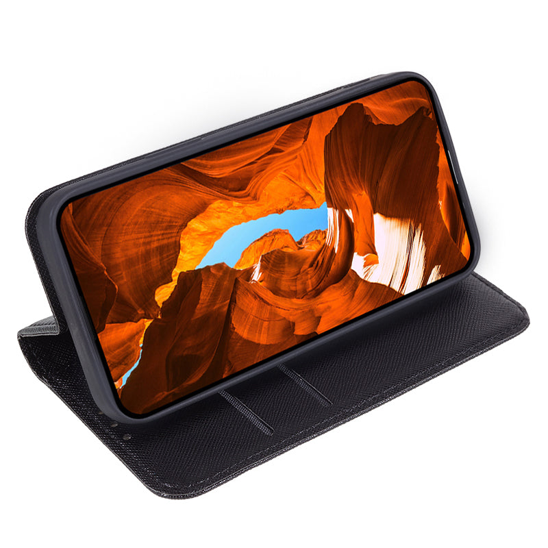 For Xiaomi Redmi Note 13 Pro+ 5G Cell Phone Case Magnetic Closing Leather Wallet Cover - Black