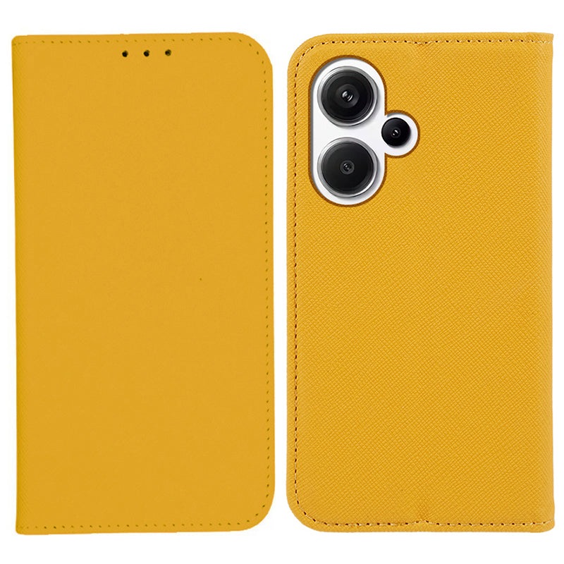 For Xiaomi Redmi Note 13 Pro+ 5G Cell Phone Case Magnetic Closing Leather Wallet Cover - Yellow