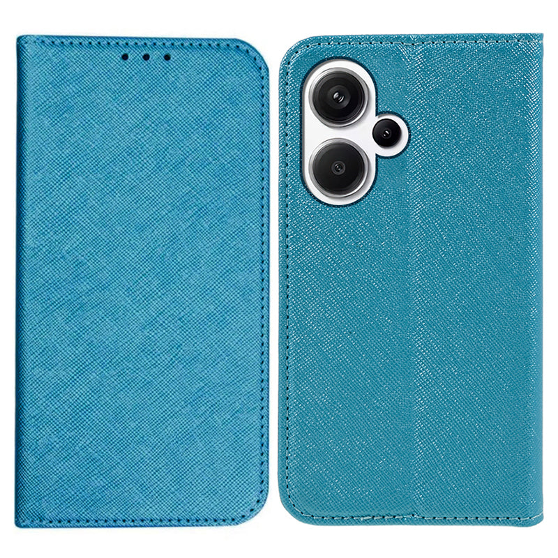 For Xiaomi Redmi Note 13 Pro+ 5G Cell Phone Case Magnetic Closing Leather Wallet Cover - Sky Blue