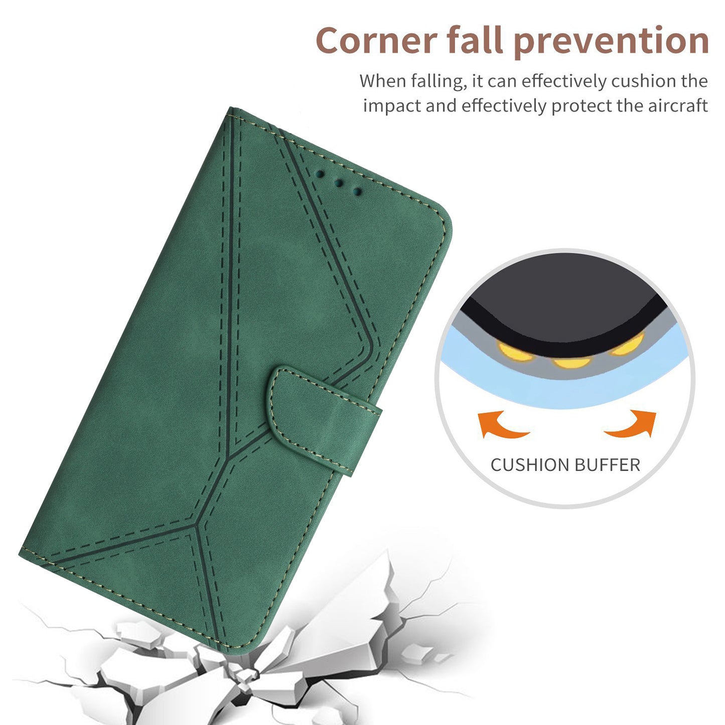 HT05 For Xiaomi Redmi Note 13 4G Magnetic Phone Case Splicing Lines Imprinted Cover - Green