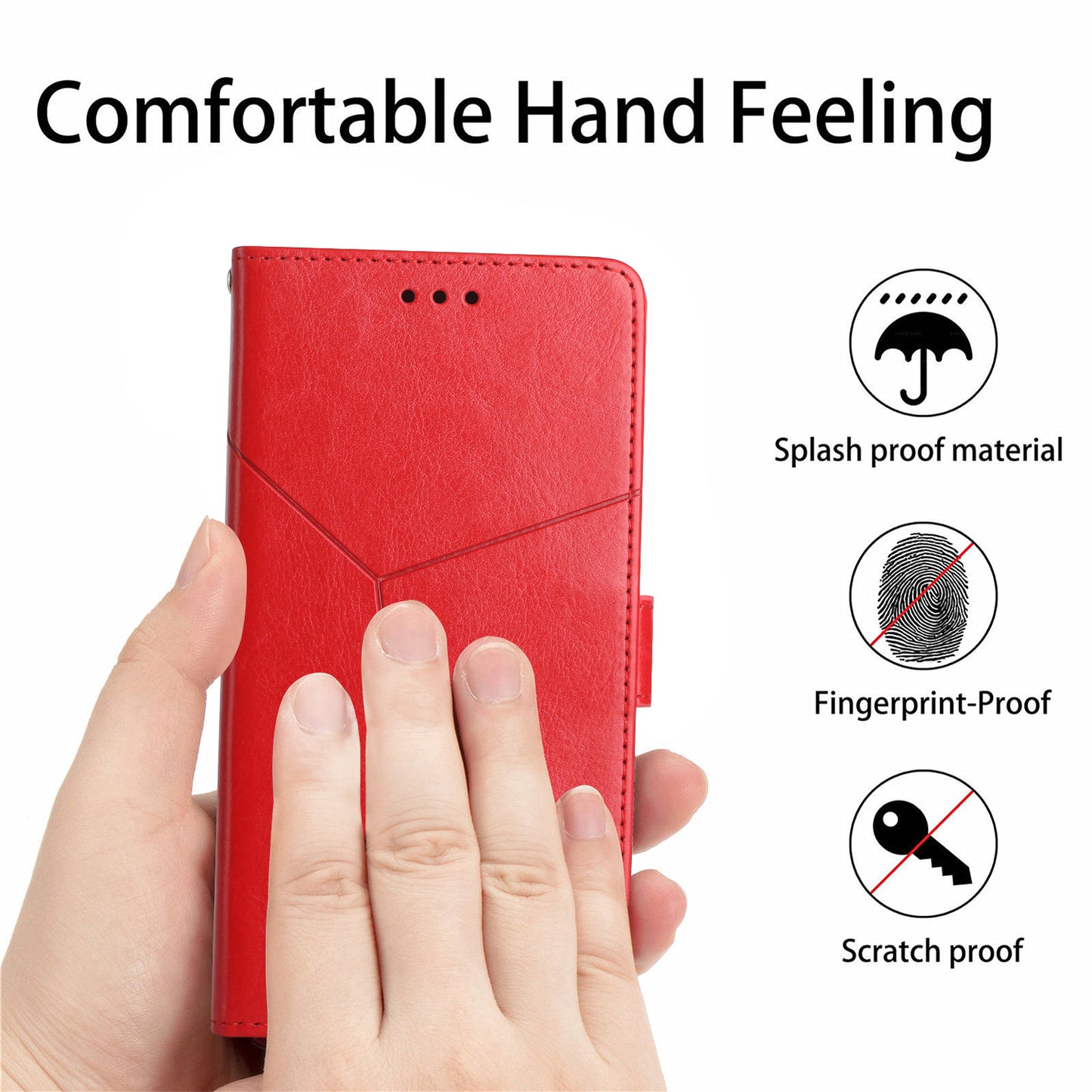 HT01 For Xiaomi Redmi Note 13 4G Magnetic Phone Case Y-shaped Line Imprinted Cover - Red
