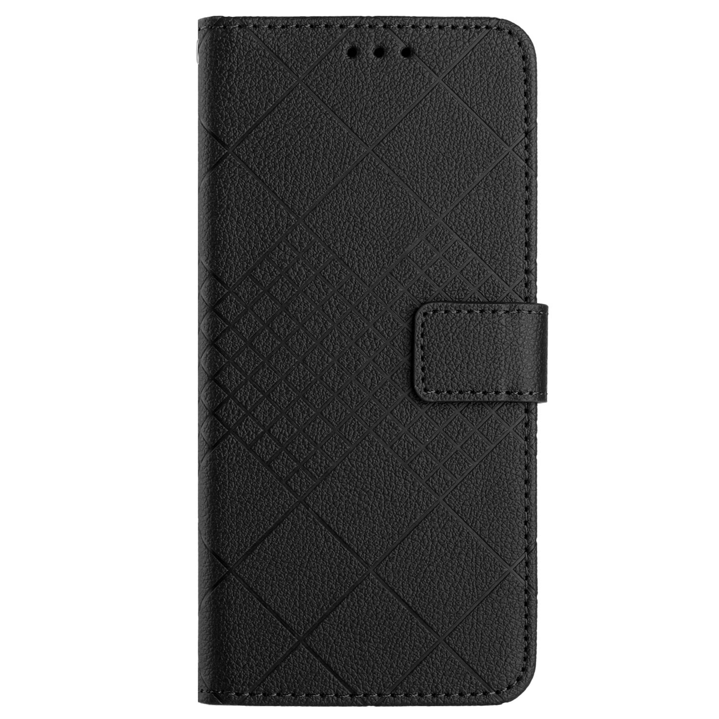 HT06 For Xiaomi Redmi Note 13 4G Wallet Case Rhombus Pattern Flip Leather Cover - Black