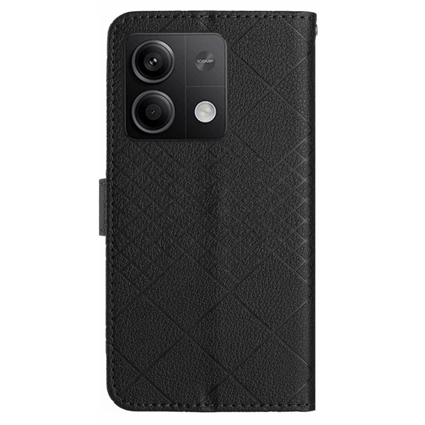 HT06 For Xiaomi Redmi Note 13 4G Wallet Case Rhombus Pattern Flip Leather Cover - Black