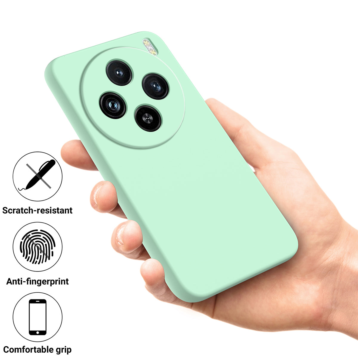 For vivo X100 5G Phone Case Liquid Silicone Protective Cover with Strap - Green