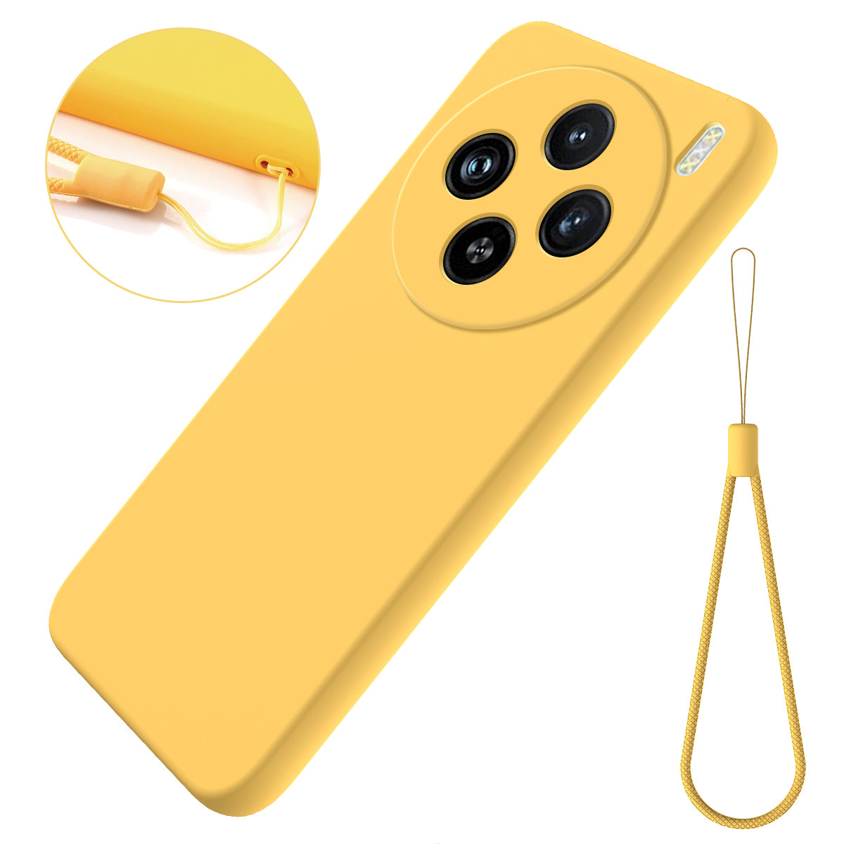 For vivo X100 5G Phone Case Liquid Silicone Protective Cover with Strap - Yellow