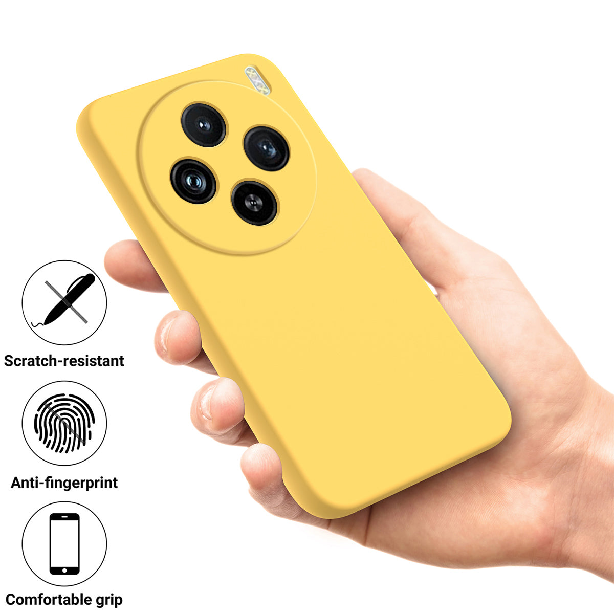 For vivo X100 5G Phone Case Liquid Silicone Protective Cover with Strap - Yellow