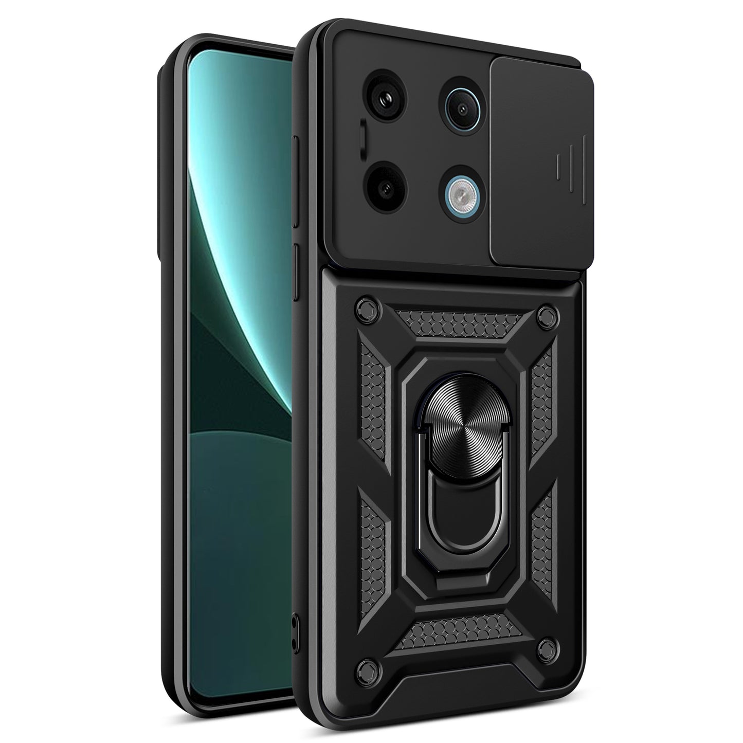 For Xiaomi Redmi Note 13 Pro 5G / Poco X6 5G Case Kickstand Slide Lens Window Phone Cover - Black