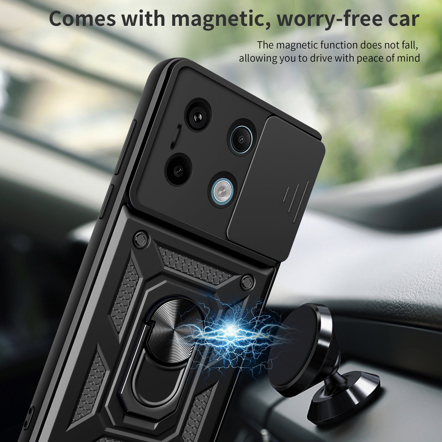 For Xiaomi Redmi Note 13 Pro 5G / Poco X6 5G Case Kickstand Slide Lens Window Phone Cover - Black