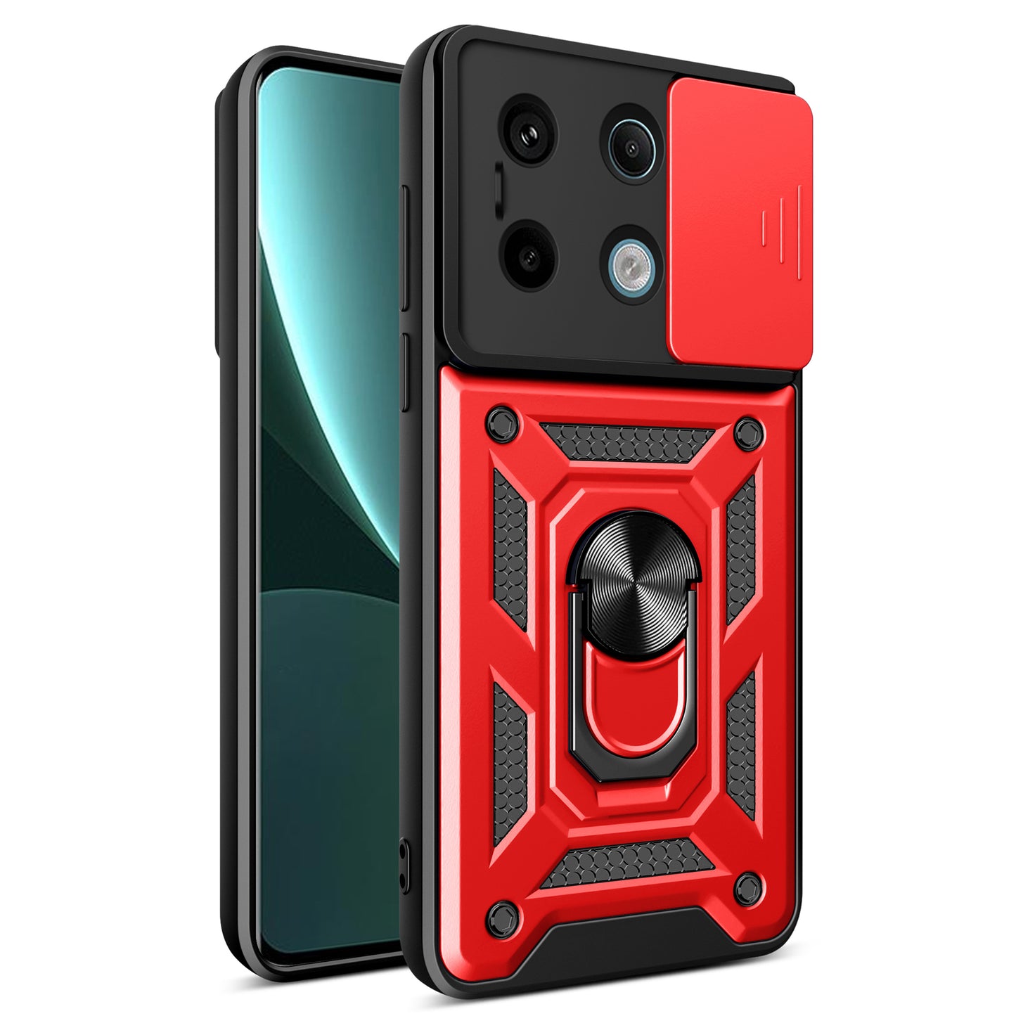 For Xiaomi Redmi Note 13 Pro 5G / Poco X6 5G Case Kickstand Slide Lens Window Phone Cover - Red