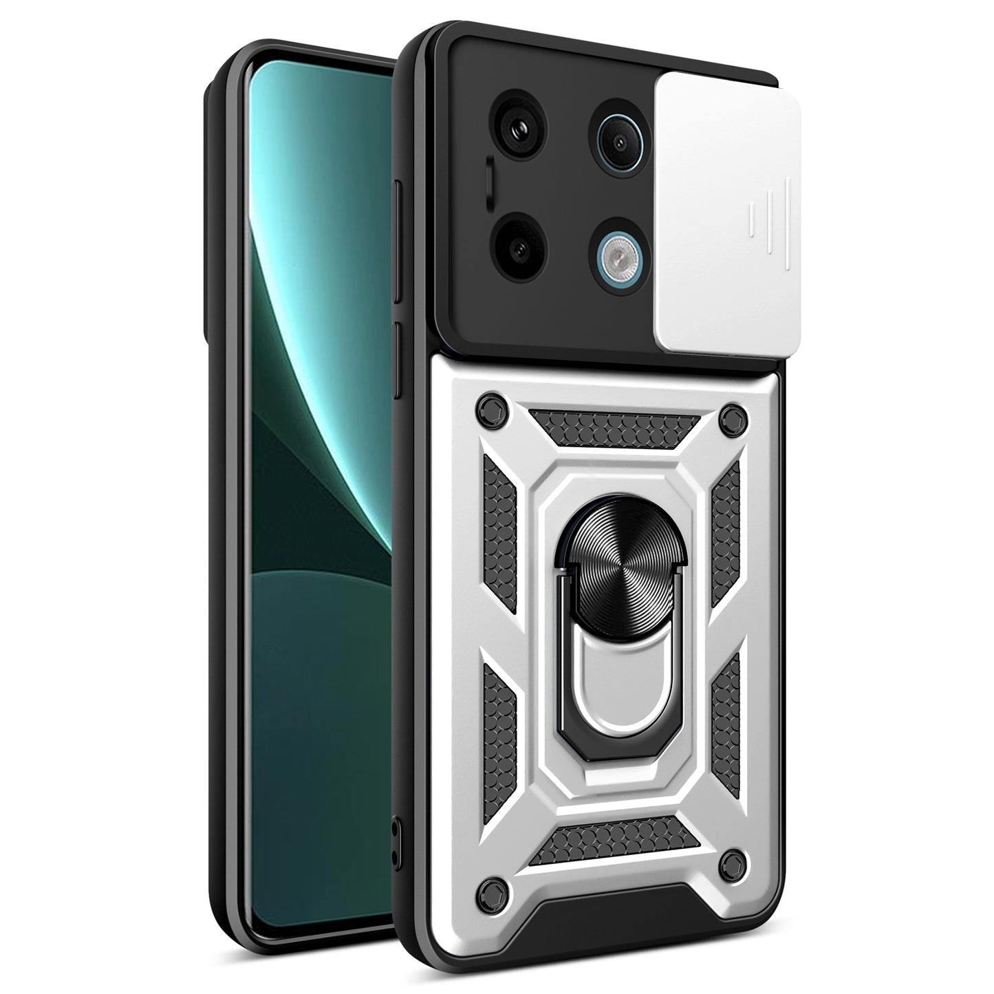 For Xiaomi Redmi Note 13 Pro 5G / Poco X6 5G Case Kickstand Slide Lens Window Phone Cover - Silver