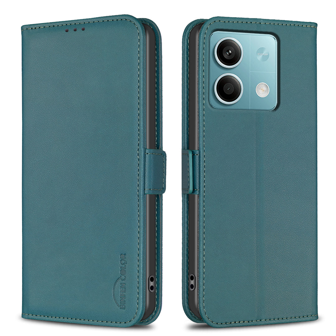 BINFEN COLOR BF31 For Xiaomi Redmi Note 13 4G Phone Case PU Leather Viewing Stand Cover - Green